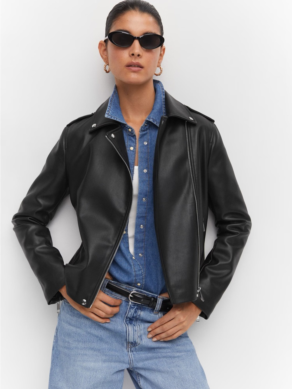 Mango Black Faux Leather Biker Jacket
